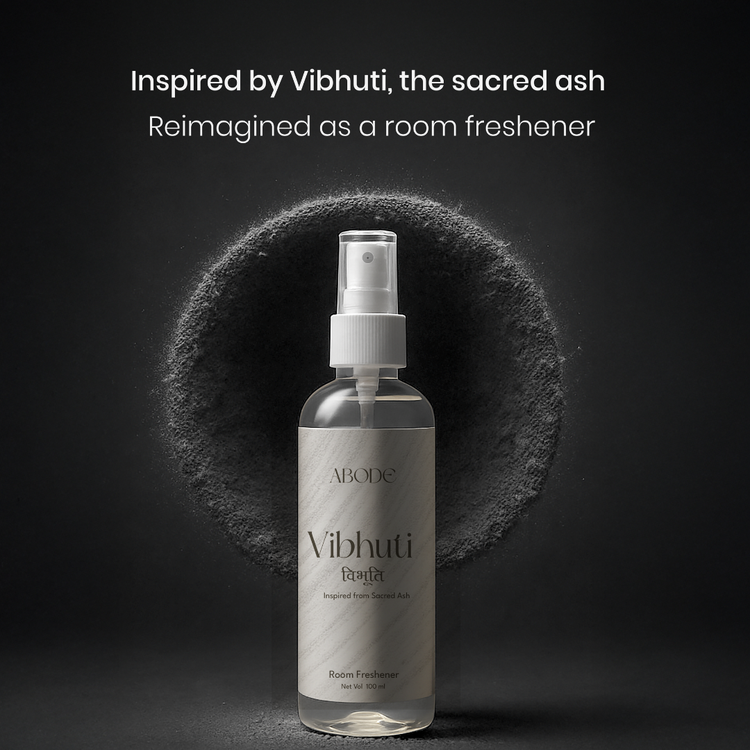 ABODE Vibhuti Room Freshener – Sacred Ash Inspired Aroma | 100ml | Non-Toxic, Gas-Free Room Spray | Temple-Inspired Purity with Herbal, Woody Notes