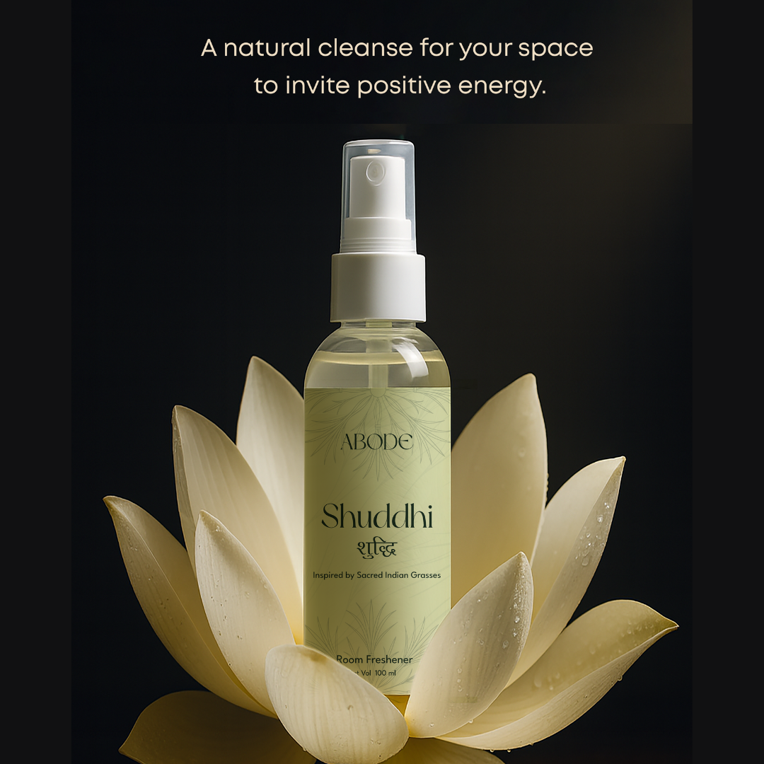 ABODE Shuddhi Room Freshener | 100ml/3.3 Oz | Inspired from Indian Sacred Grasses | Cleanse, Protect & Invite Positive Energy