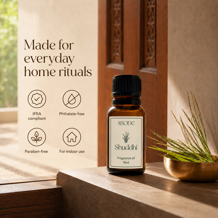 ABODE Shuddhi Fragrance Oil | 15ml | Fresh Green & Woody Blend | Sacred Indian Grass-Inspired Fragrance for Diffusers