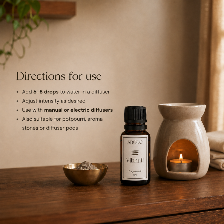 ABODE Vibhuti Fragrance Oil | 15ml | Herbal, Woody & Resinous Blend | Sacred Ash Fragrance for Diffusers