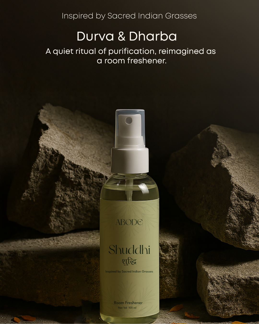 ABODE Shuddhi Room Freshener | 100ml/3.3 Oz | Inspired from Indian Sacred Grasses | Cleanse, Protect & Invite Positive Energy