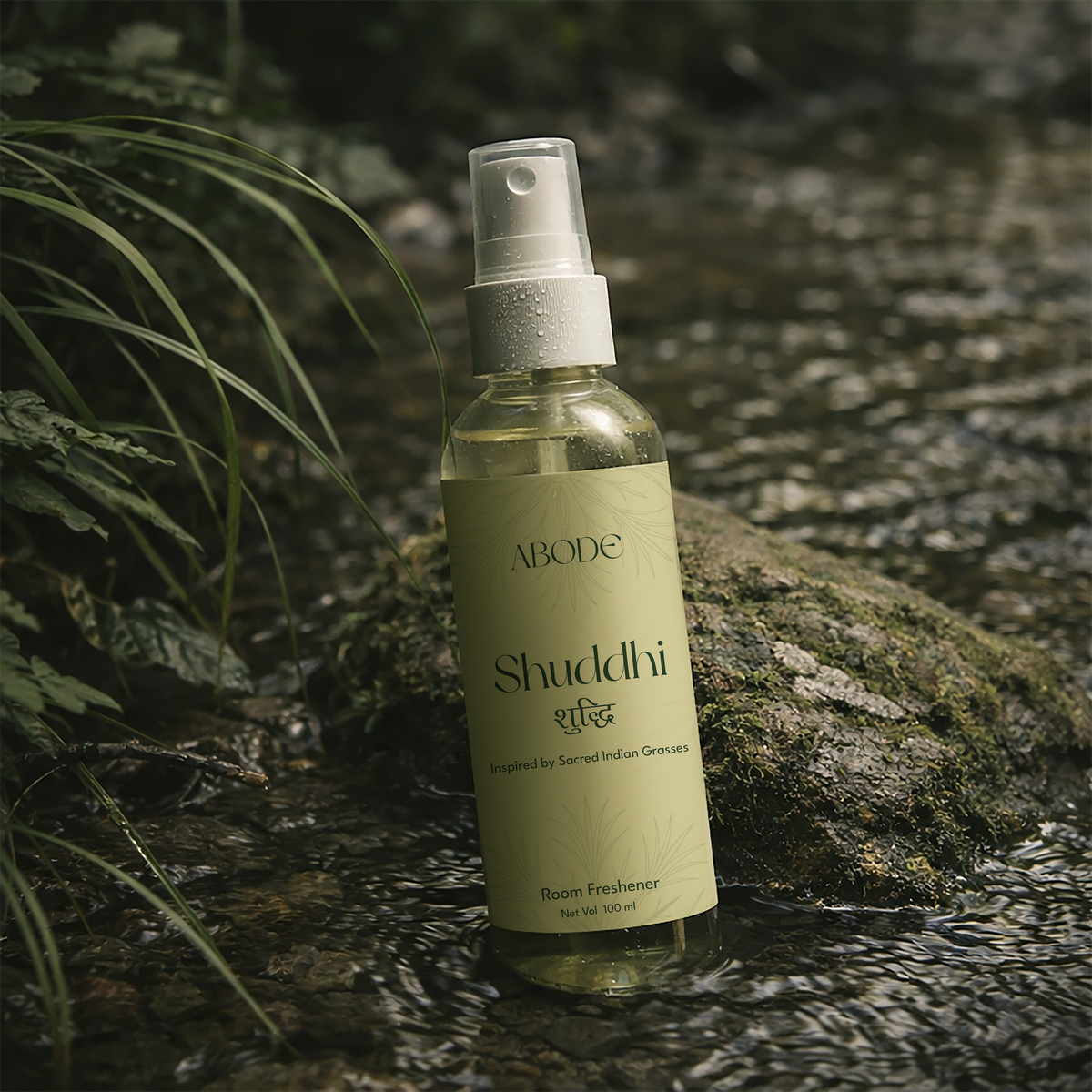 ABODE Shuddhi Room Freshener | 100ml/3.3 Oz | Inspired from Indian Sacred Grasses | Cleanse, Protect & Invite Positive Energy