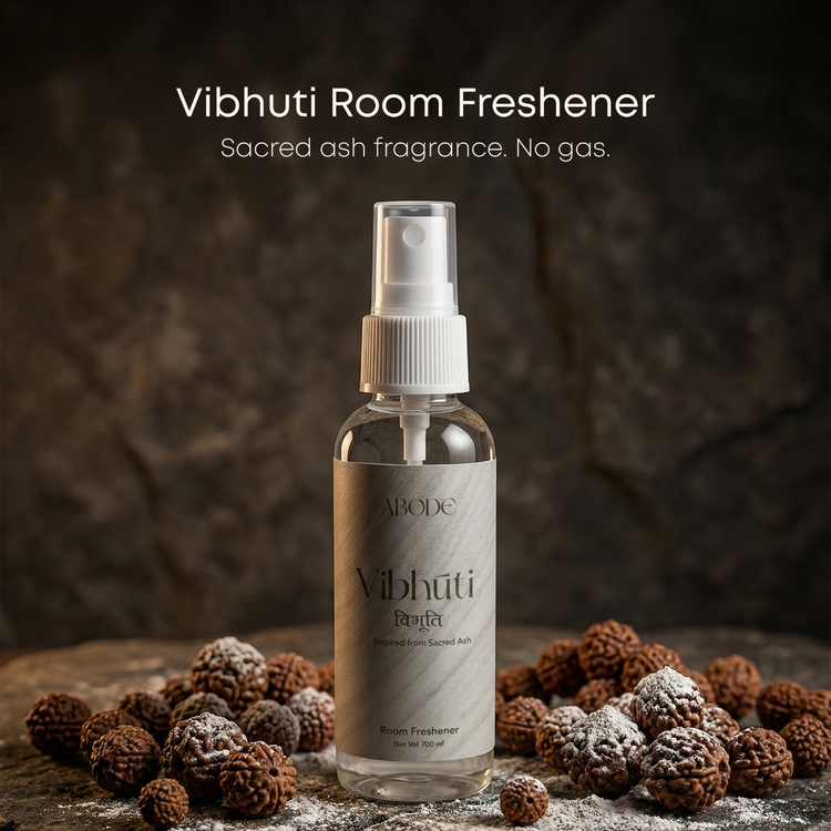 ABODE Vibhuti Room Freshener – Sacred Ash Inspired Aroma | 100ml | Non-Toxic, Gas-Free Room Spray | Temple-Inspired Purity with Herbal, Woody Notes