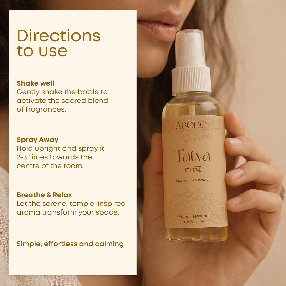 ABODE Tatva™ Room Freshener Spray (100ml) | Sacred Temple Fragrance | Spiritual & Calming Aroma